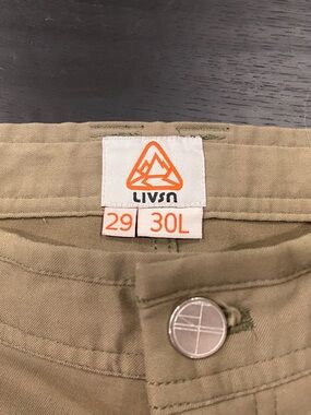 LIVSN Ecotrek Trail Pants, Olive color, size 29/30L